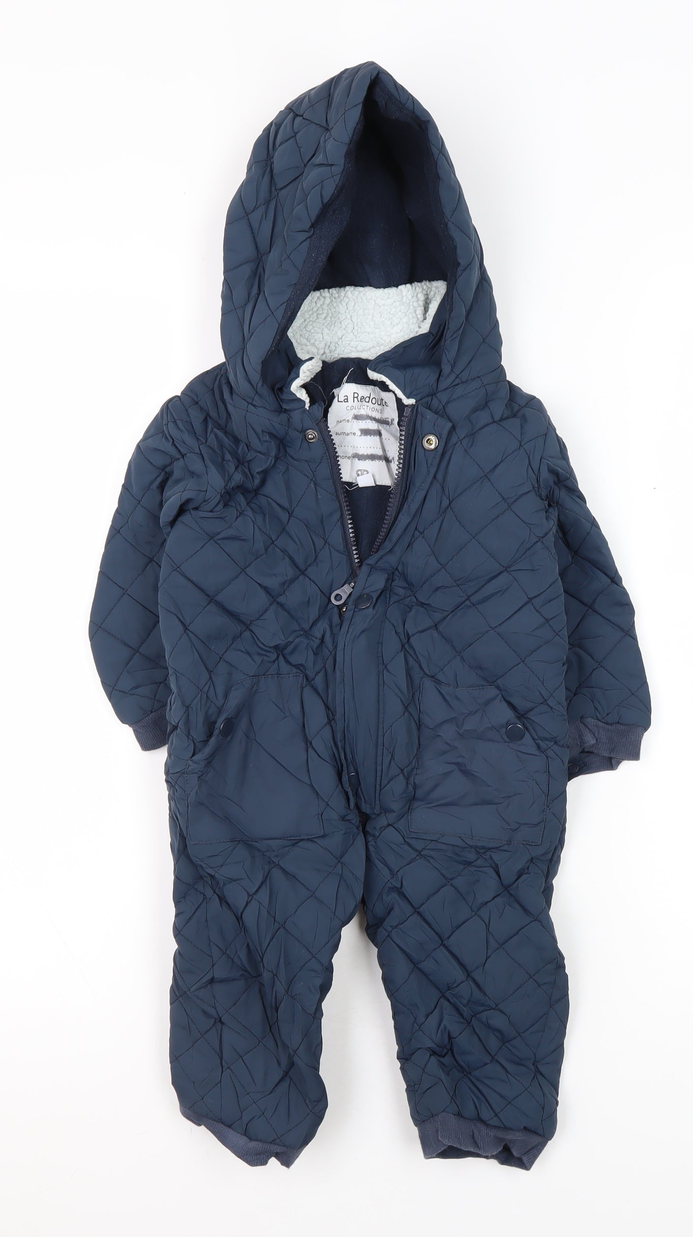 La Redoute Boys Blue Quilted Hooded Snowsuit 2 Years