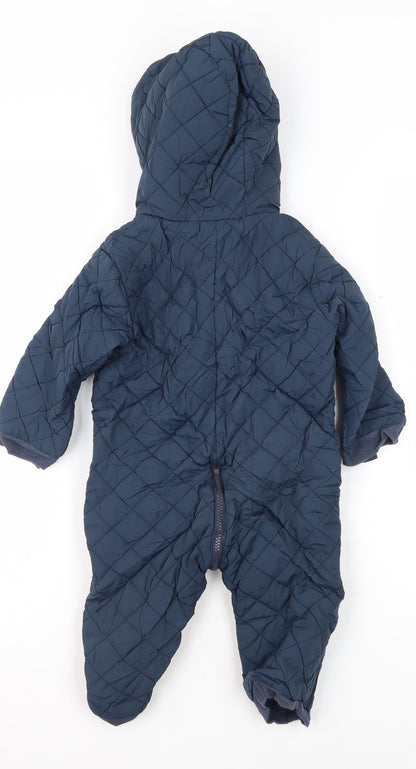 La Redoute Boys Blue Quilted Hooded Snowsuit 2 Years