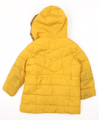Matalan Girls Yellow Hooded Puffer Jacket, Size 5 Years