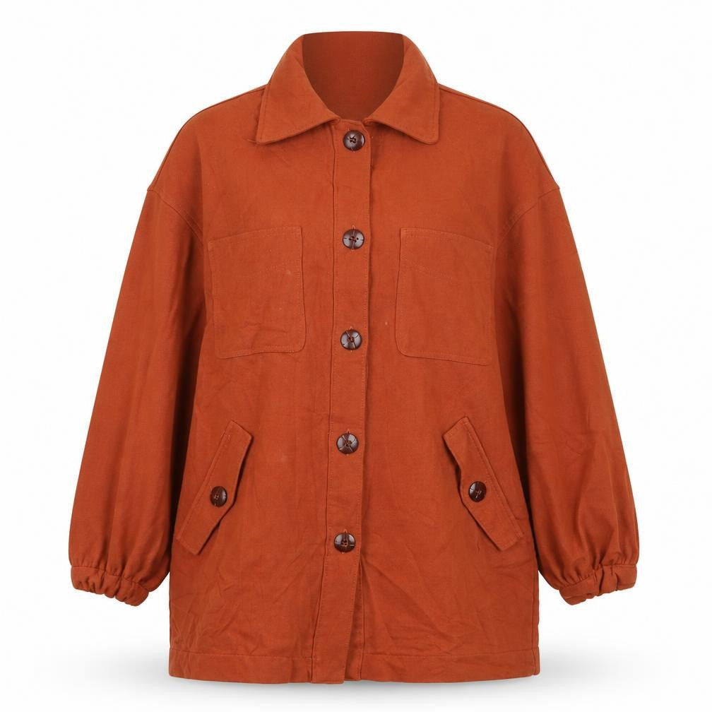 Womens UK Size 8 H&M Brown Basic Button-Up