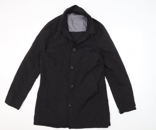 Mens UK Size S Fluid Black Overcoat