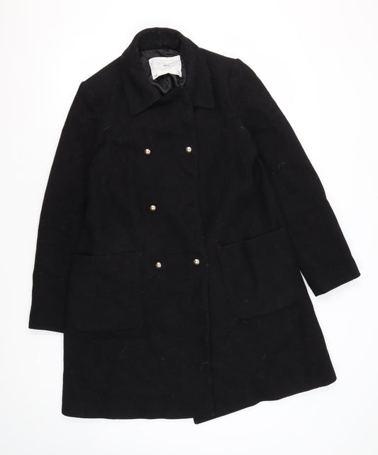 MNG Women's Black Wool Blend Pea Coat Size 8, Buttoned