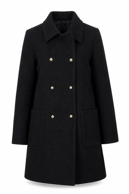 MNG Women's Black Wool Blend Pea Coat Size 8, Buttoned