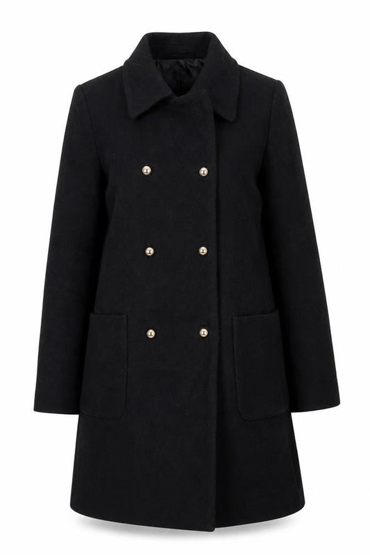 MNG Women's Black Wool Blend Pea Coat Size 8, Buttoned