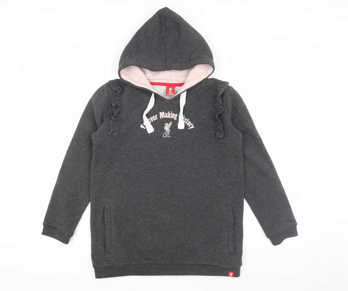 LFC Girls Grey Hoodie, 11-12 Years, Ruffle Logo Pullover