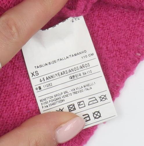 Benetton Girls Pink Acrylic Pullover Jumper XS