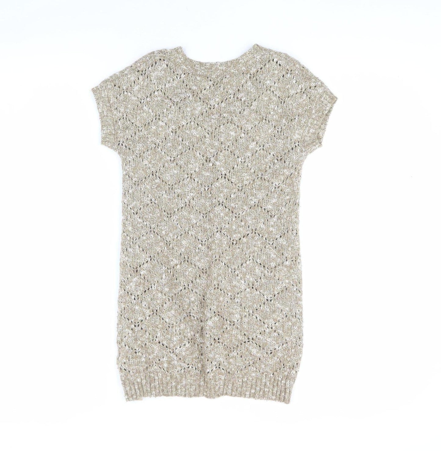 Massimo Dutti Girls Beige Argyle Knit Dress V-Neck 5-6 Years