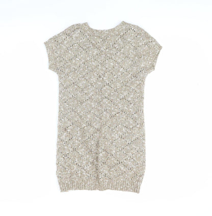 Massimo Dutti Girls Beige Argyle Knit Dress V-Neck 5-6 Years