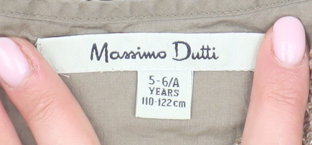Massimo Dutti Girls Beige Argyle Knit Dress V-Neck 5-6 Years