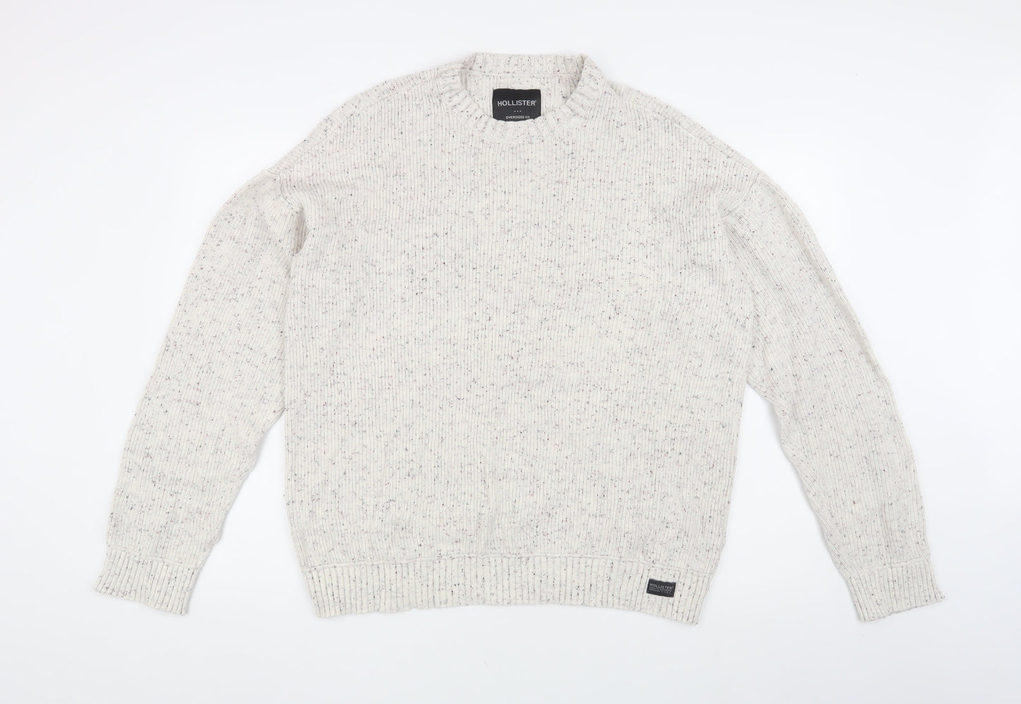 Hollister Men's Ivory Knit Pullover Jumper, Large