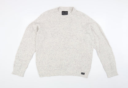 Hollister Men's Ivory Knit Pullover Jumper, Large