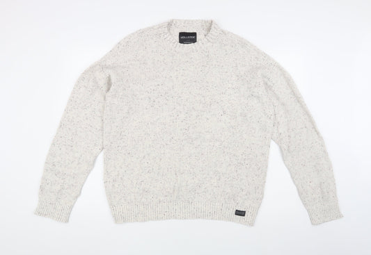 Hollister Men's Ivory Knit Pullover Jumper, Large