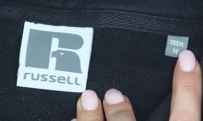 Mens UK Size M Russell Black Pullover Hoodie
