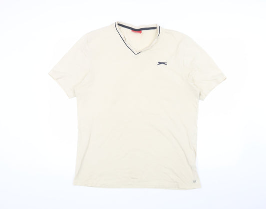 Slazenger Men's Beige V-Neck T-Shirt Medium
