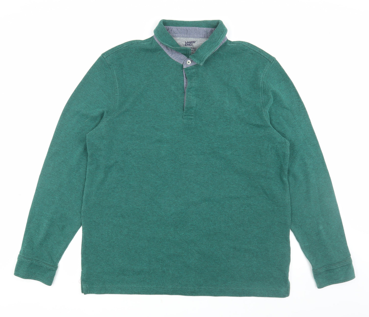 Mens UK Size XL Lands' End Green Henley Sweatshirt