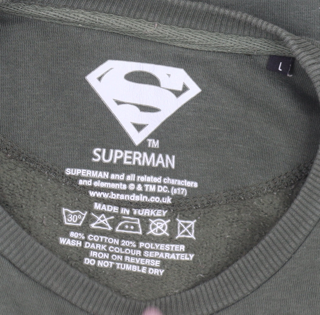 Superman Men's Green Pullover Sweatshirt L