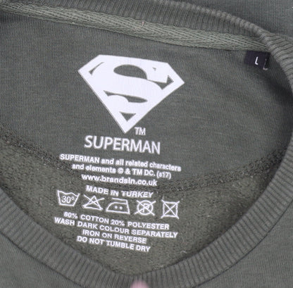 Superman Men's Green Pullover Sweatshirt L