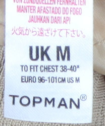 Mens UK Size M Topman Beige Windbreaker Coat