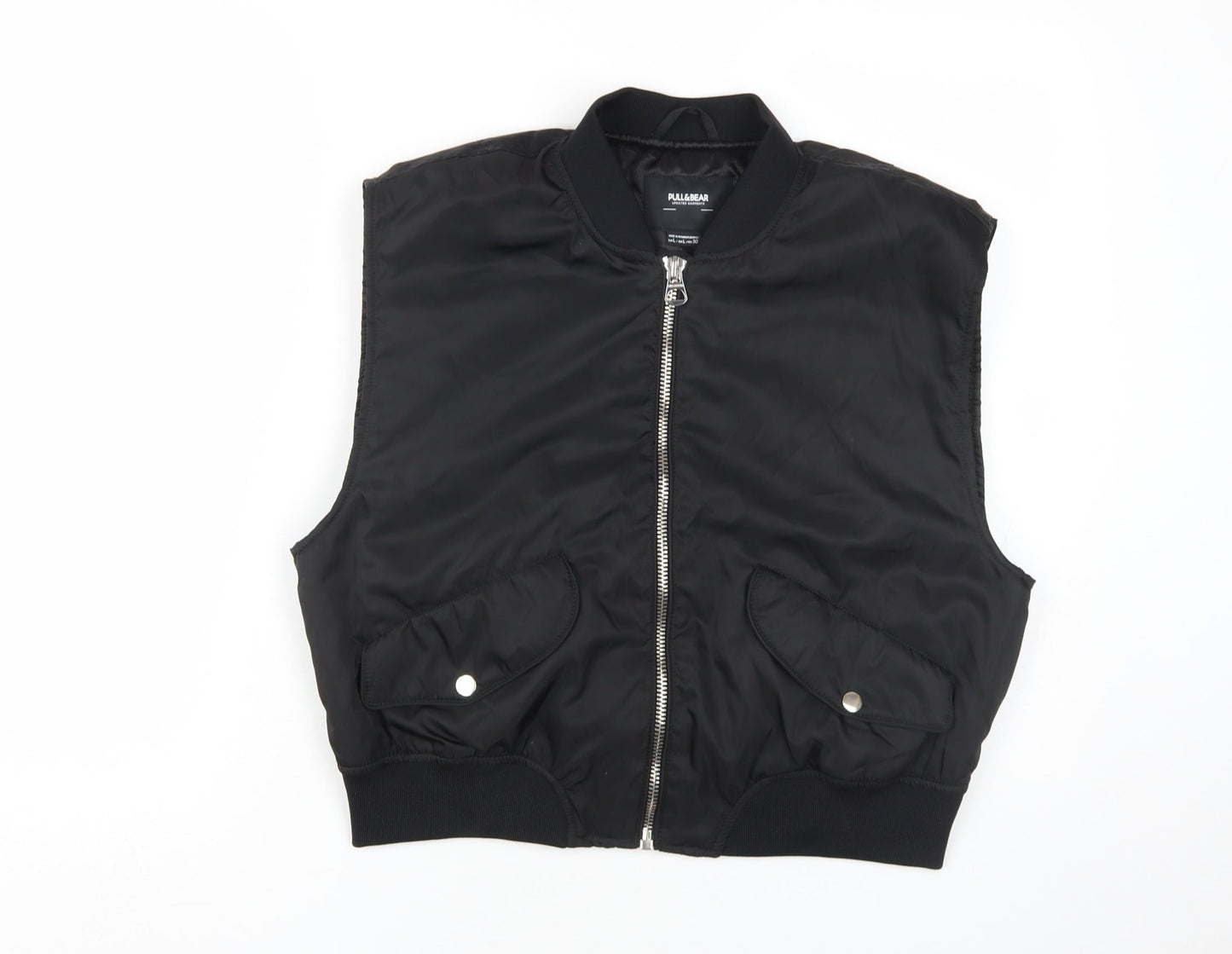 Pull & Bear Unisex Black L Waistcoat with Zipped Pockets