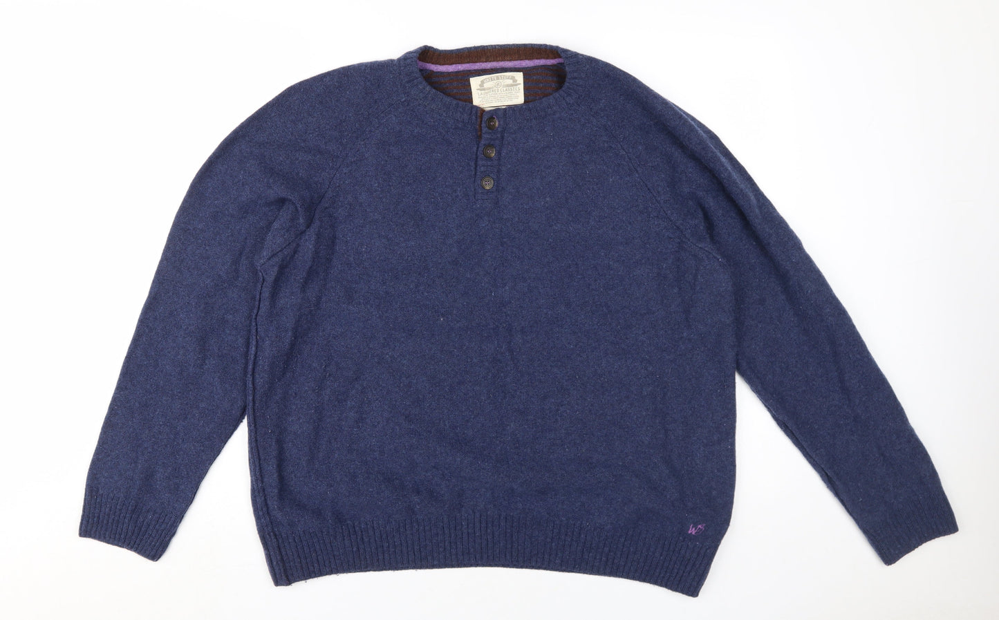 White Stuff Men's Blue Wool Henley Jumper XL