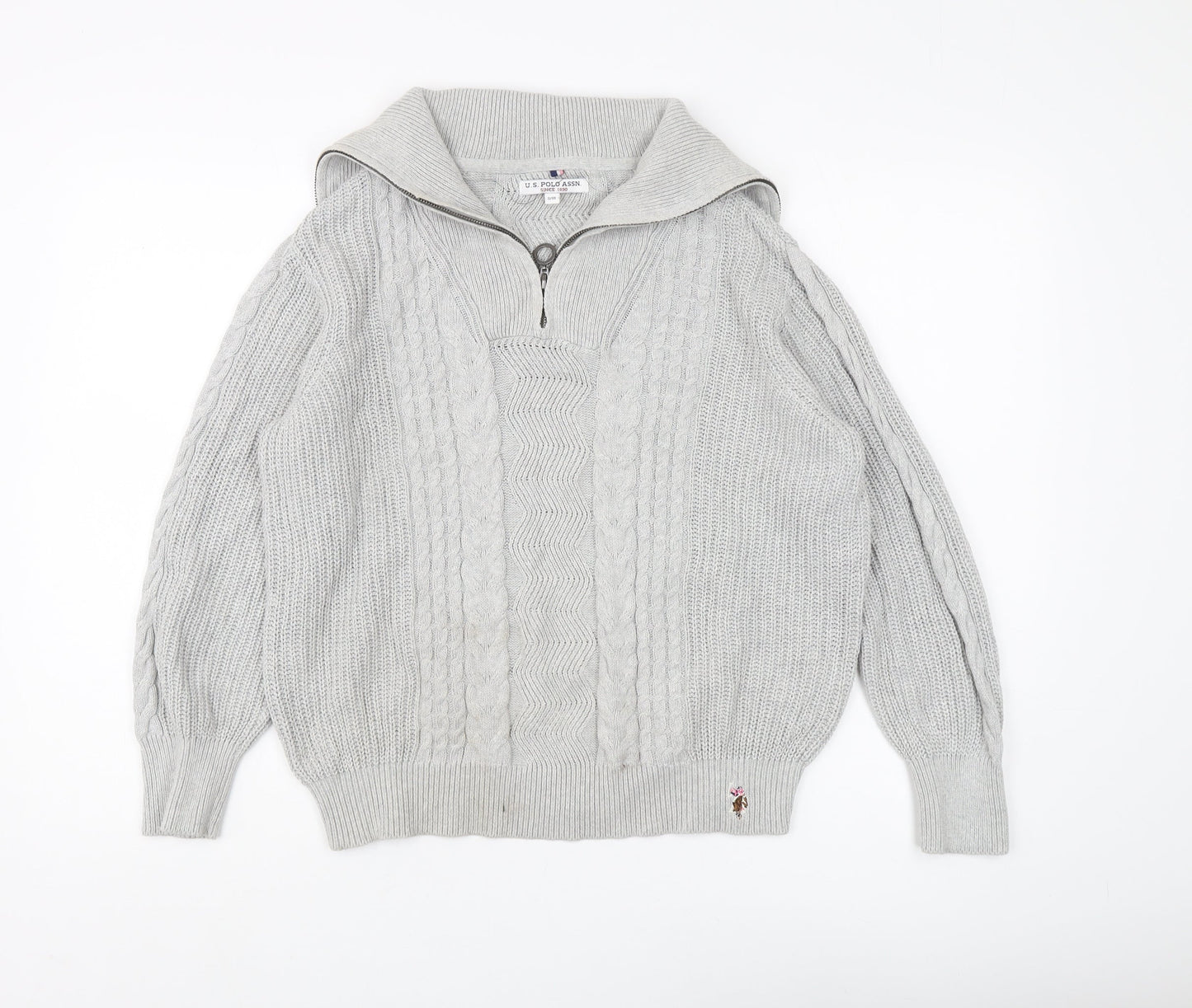 Womens UK Size 10 U.S. Polo Assn. Grey Full Zip Jumper