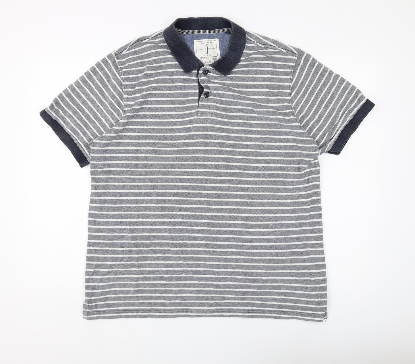 Jasper Conran Men's Grey Striped Cotton Polo L