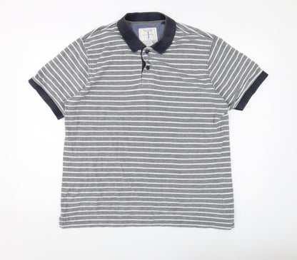 Jasper Conran Men's Grey Striped Cotton Polo L