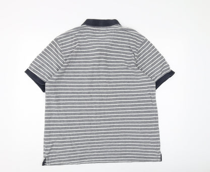Jasper Conran Men's Grey Striped Cotton Polo L