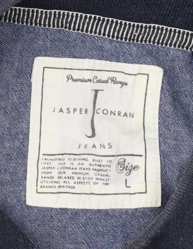 Jasper Conran Men's Grey Striped Cotton Polo L