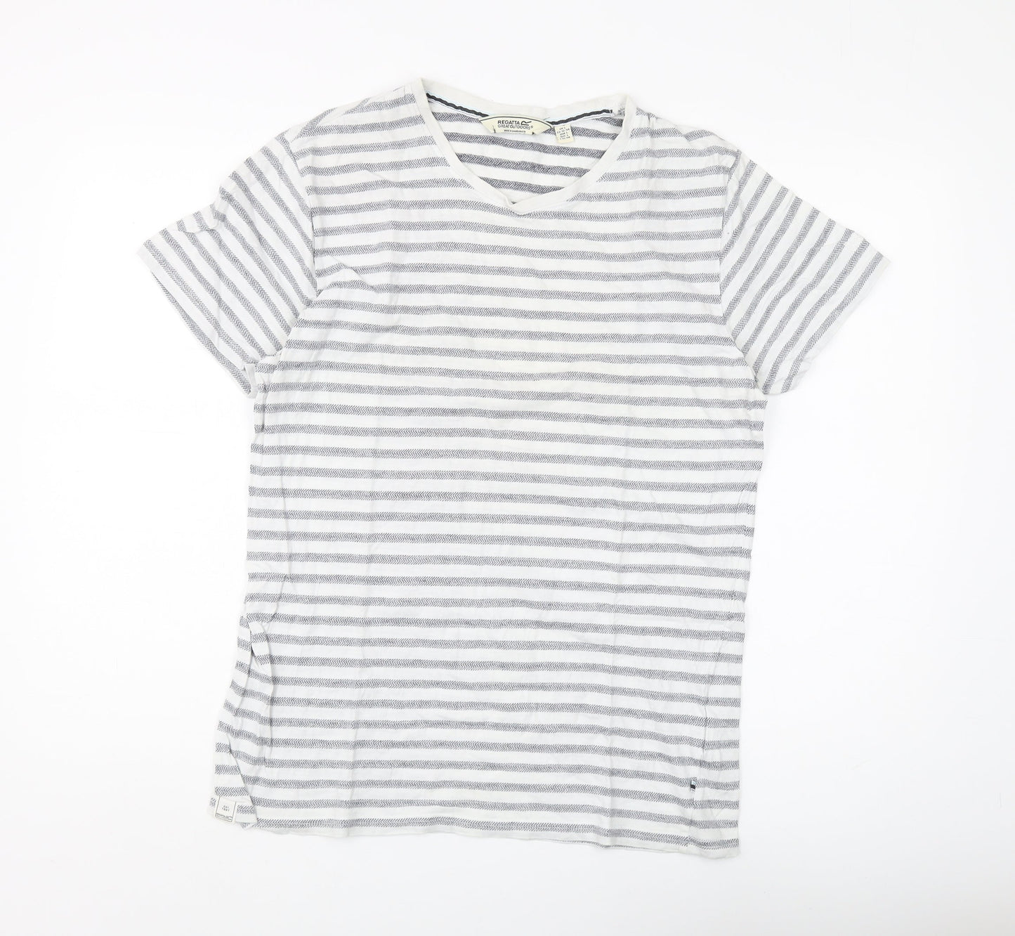 Regatta Men's Grey Striped V-Neck T-Shirt, Size L