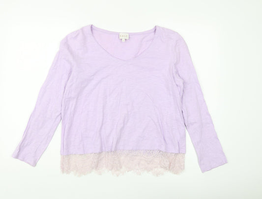 East Women's Purple V-Neck Lace Hem Blouse Size M