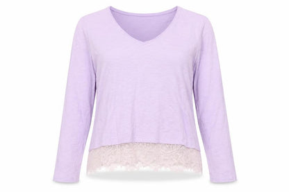 East Women's Purple V-Neck Lace Hem Blouse Size M