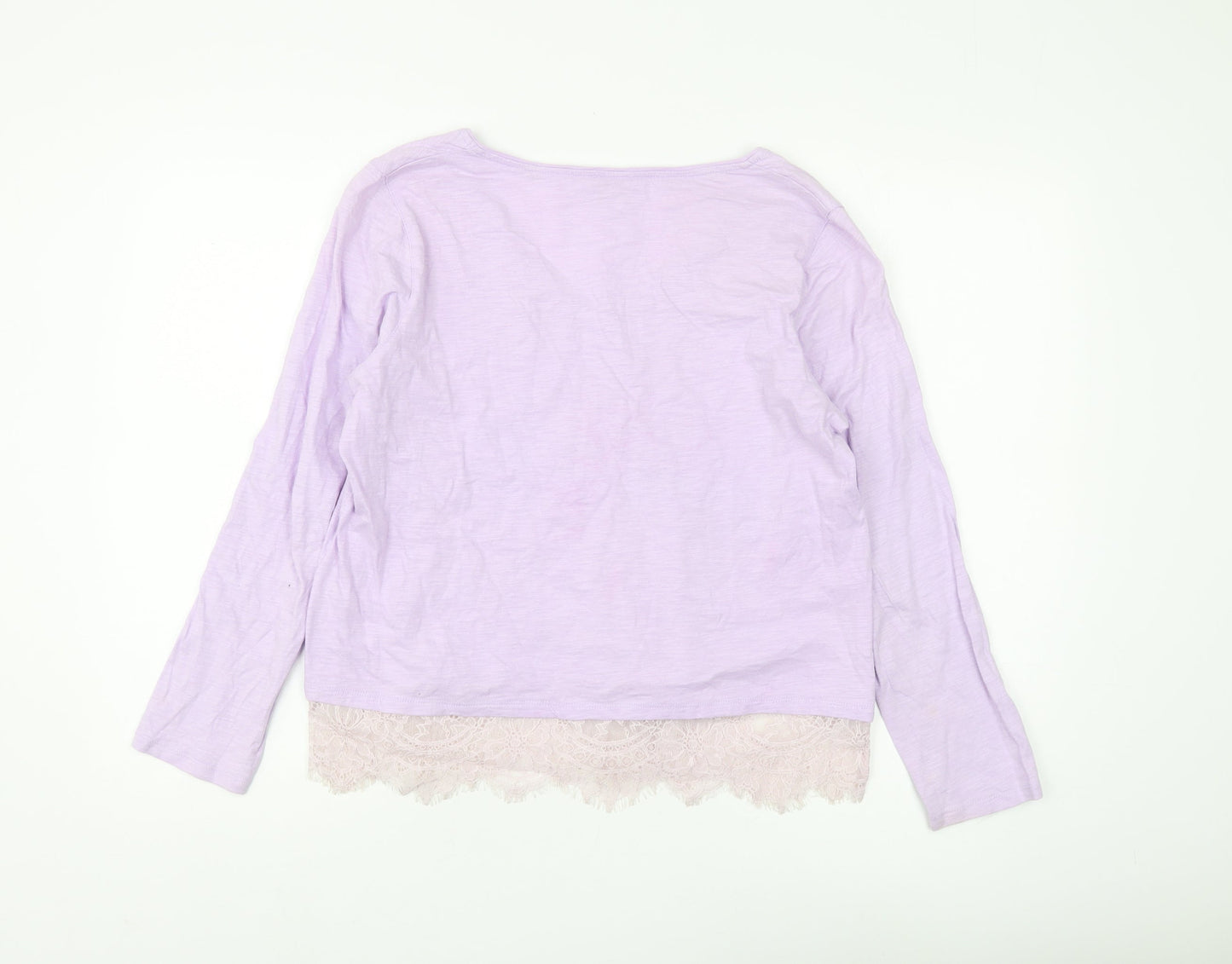 East Women's Purple V-Neck Lace Hem Blouse Size M