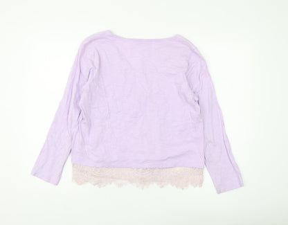 East Women's Purple V-Neck Lace Hem Blouse Size M