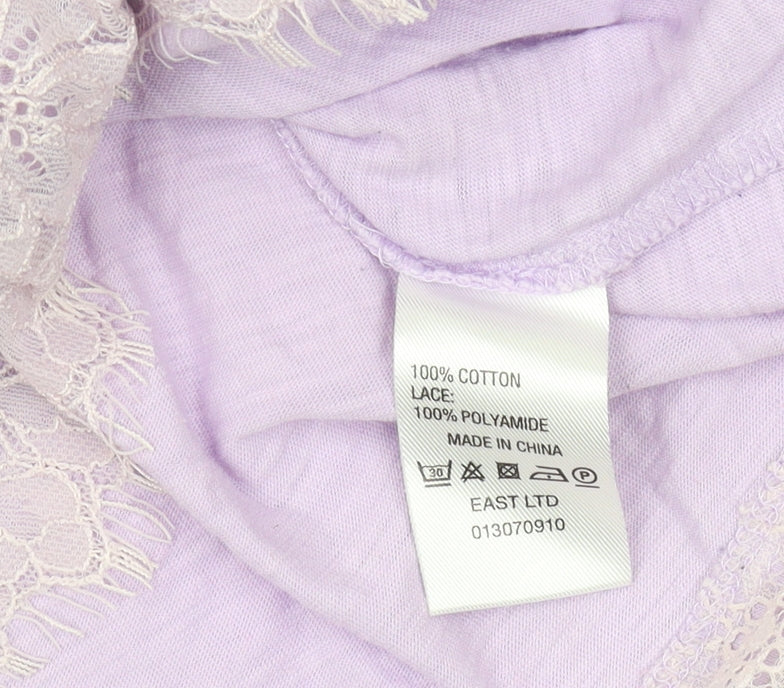 East Women's Purple V-Neck Lace Hem Blouse Size M