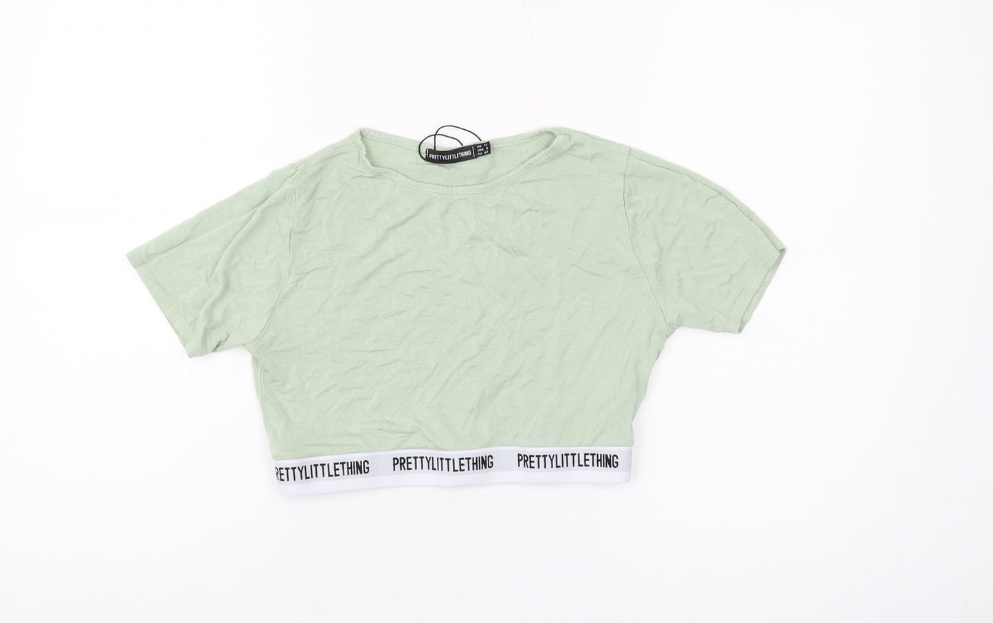 Womens UK Size 12 PRETTYLITTLETHING Green Cropped T-Shirt