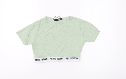 Womens UK Size 12 PRETTYLITTLETHING Green Cropped T-Shirt