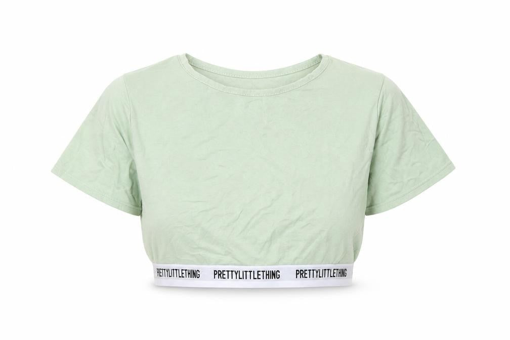Womens UK Size 12 PRETTYLITTLETHING Green Cropped T-Shirt