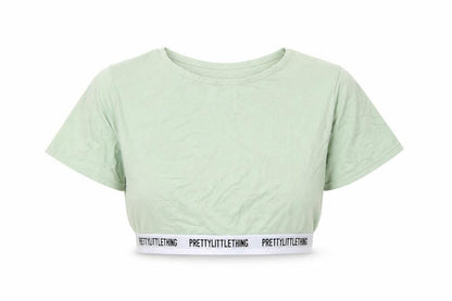 Womens UK Size 12 PRETTYLITTLETHING Green Cropped T-Shirt