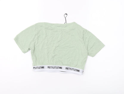 Womens UK Size 12 PRETTYLITTLETHING Green Cropped T-Shirt