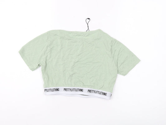 Womens UK Size 12 PRETTYLITTLETHING Green Cropped T-Shirt