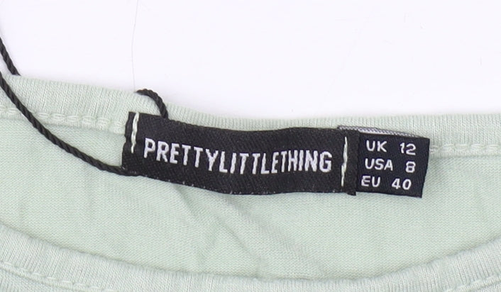 Womens UK Size 12 PRETTYLITTLETHING Green Cropped T-Shirt