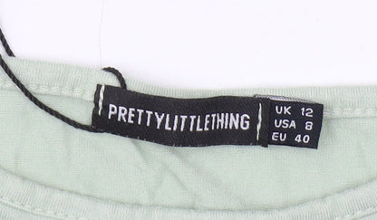 Womens UK Size 12 PRETTYLITTLETHING Green Cropped T-Shirt