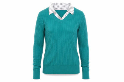 Bonmarché Women's Green V-Neck Cable Knit Pullover Jumper Size 10