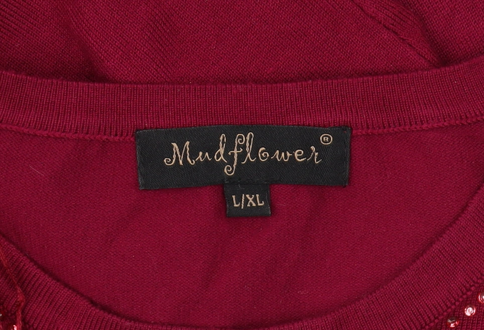 Womens UK Size L Mudflower Red Pullover Jumper