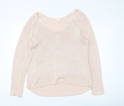 Basic Women's Beige V-Neck Pullover Jumper Size 12