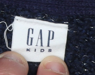 GAP Girls' Blue Cardigan 6-7 Years Open Knit Sweater