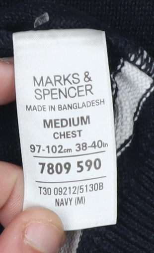 Marks and Spencer Men's Navy Striped Medium Pullover Jumper