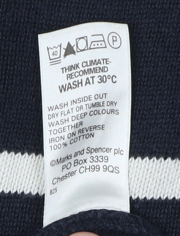 Marks and Spencer Men's Navy Striped Medium Pullover Jumper