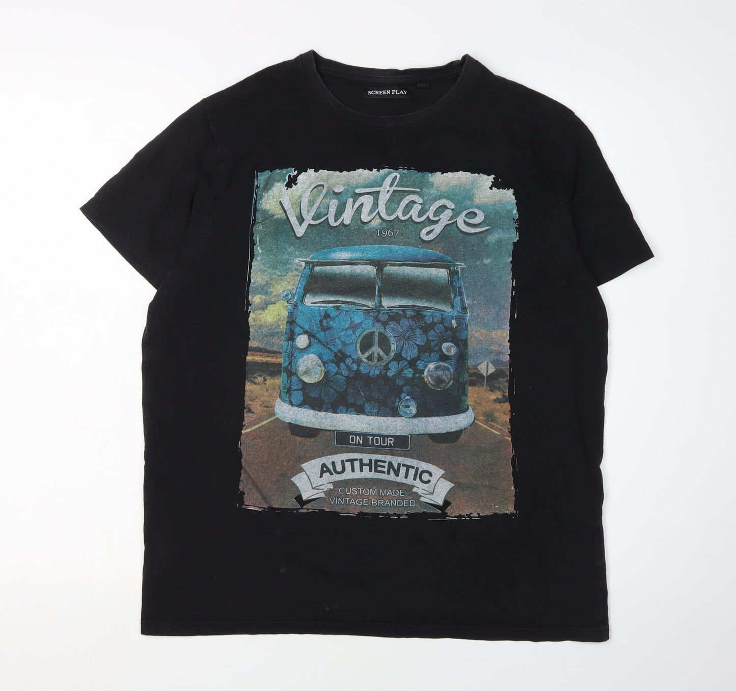 Screen Play Men's Black Vintage Car T-Shirt M